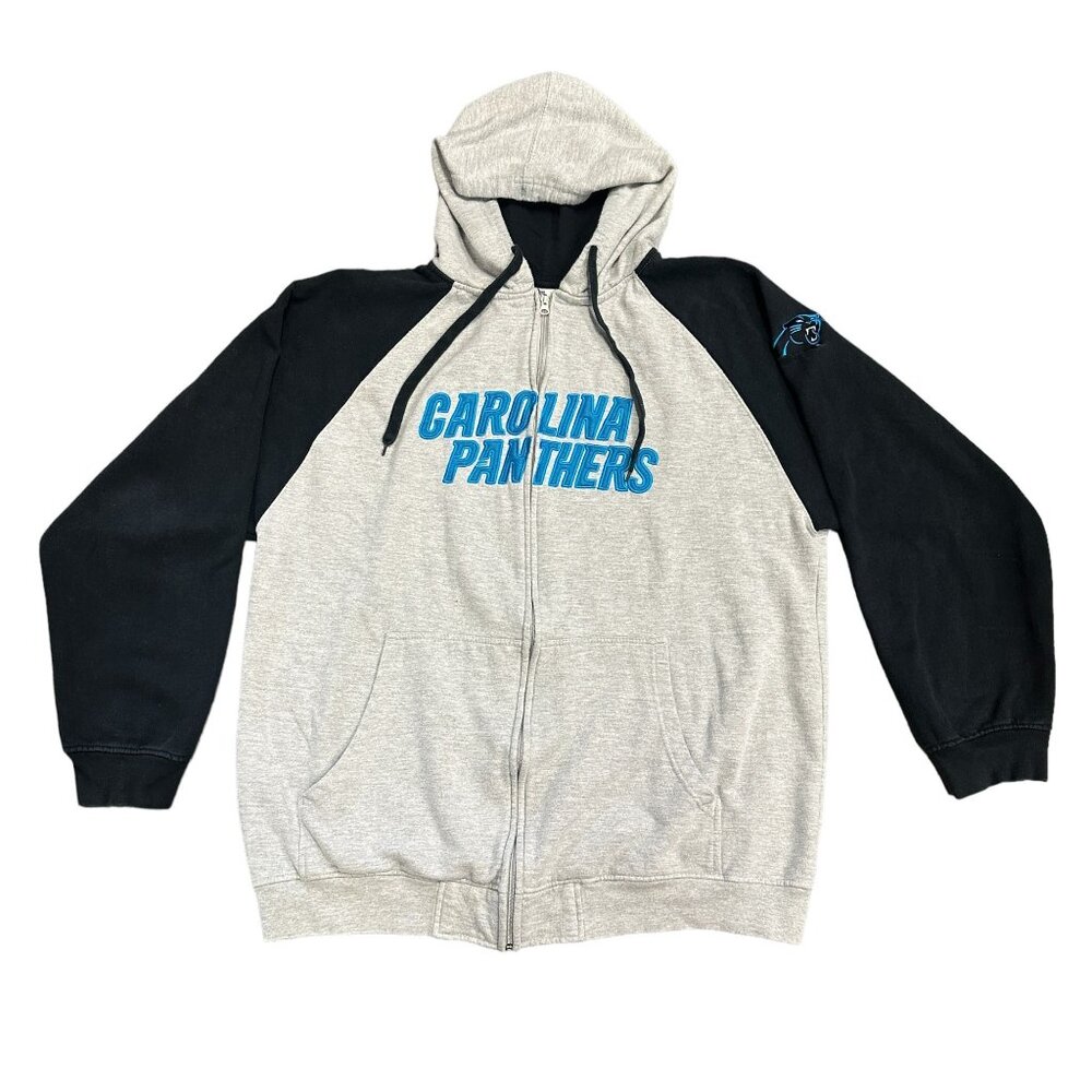 NFL Team Apparel Mens 2XLT Carolina Panthers Full Zip Drawstring Hoodie Fleece
